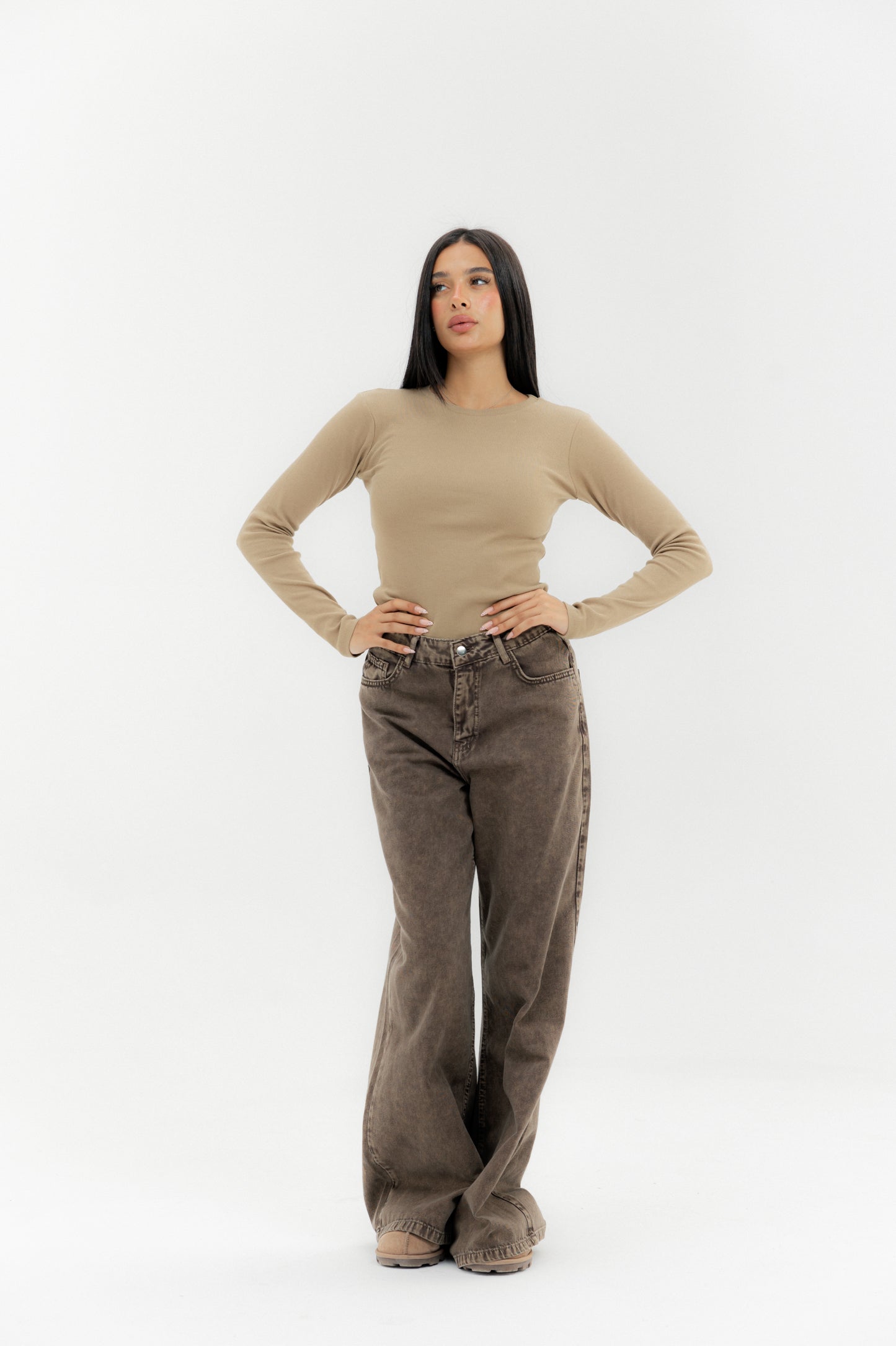 Straight Leg Jeans Washed Brown - AB ESSENTIALS