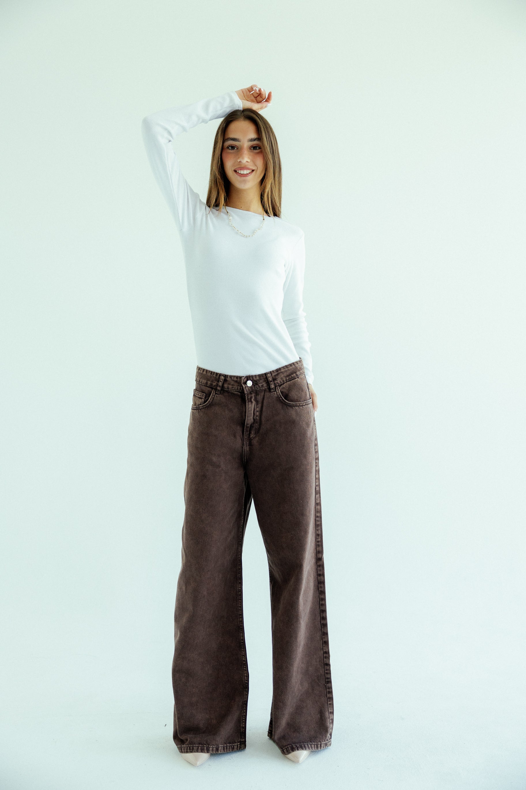 Straight Leg Jeans Washed Brown - AB ESSENTIALS
