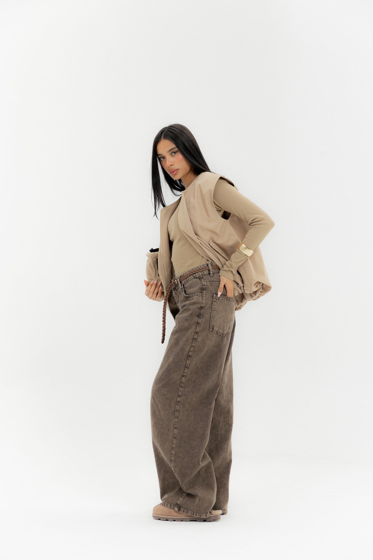 Straight Leg Jeans Washed Brown - AB ESSENTIALS
