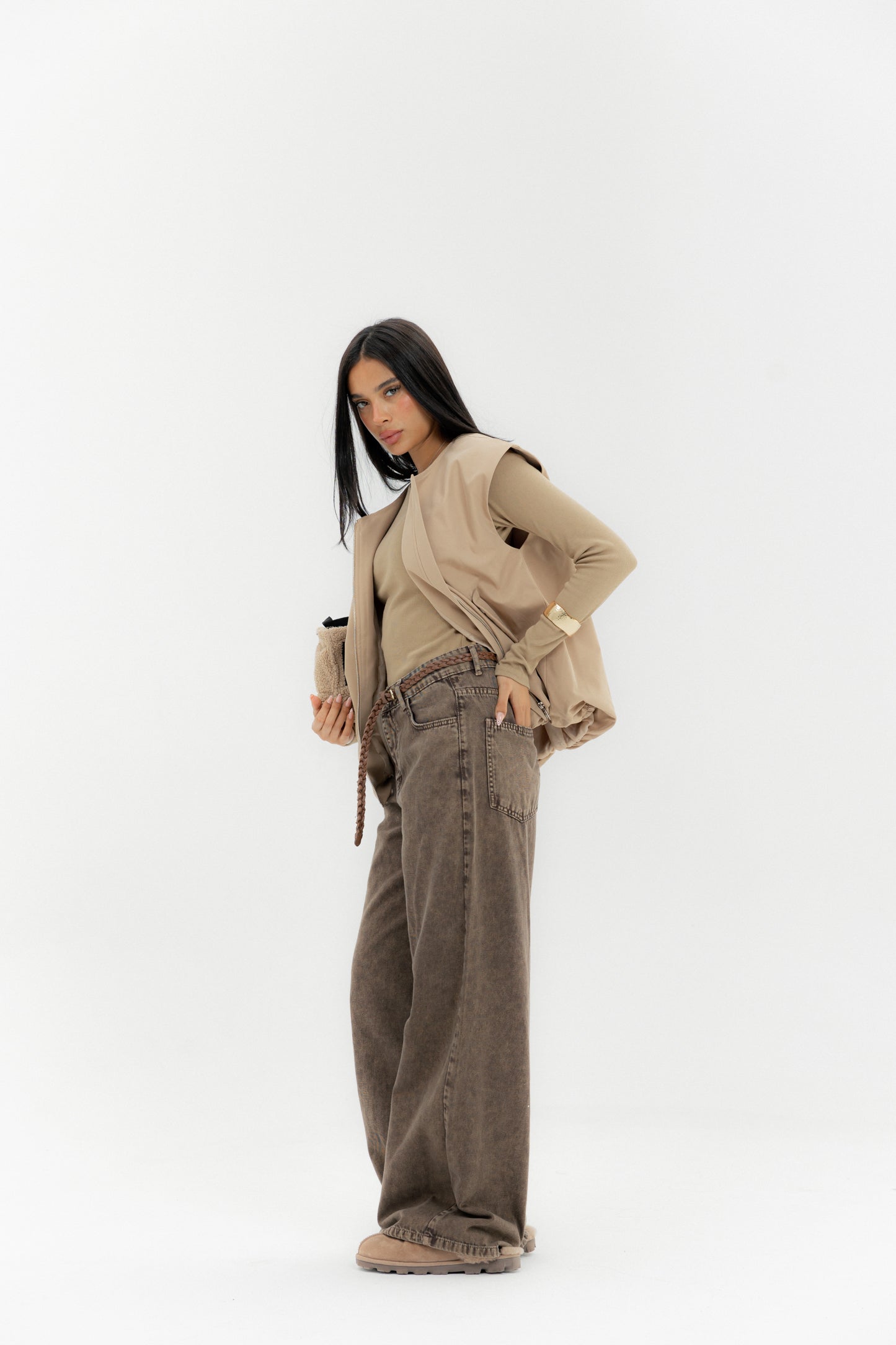 Straight Leg Jeans Washed Brown - AB ESSENTIALS