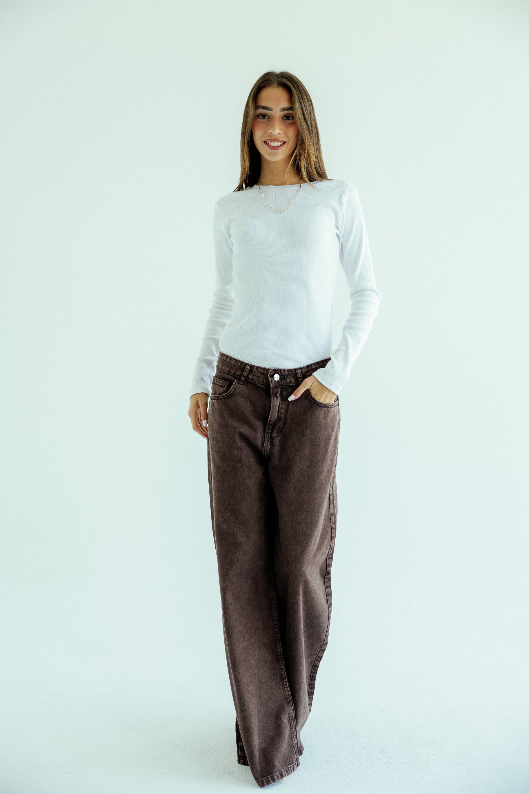 Straight Leg Jeans Washed Brown - AB ESSENTIALS