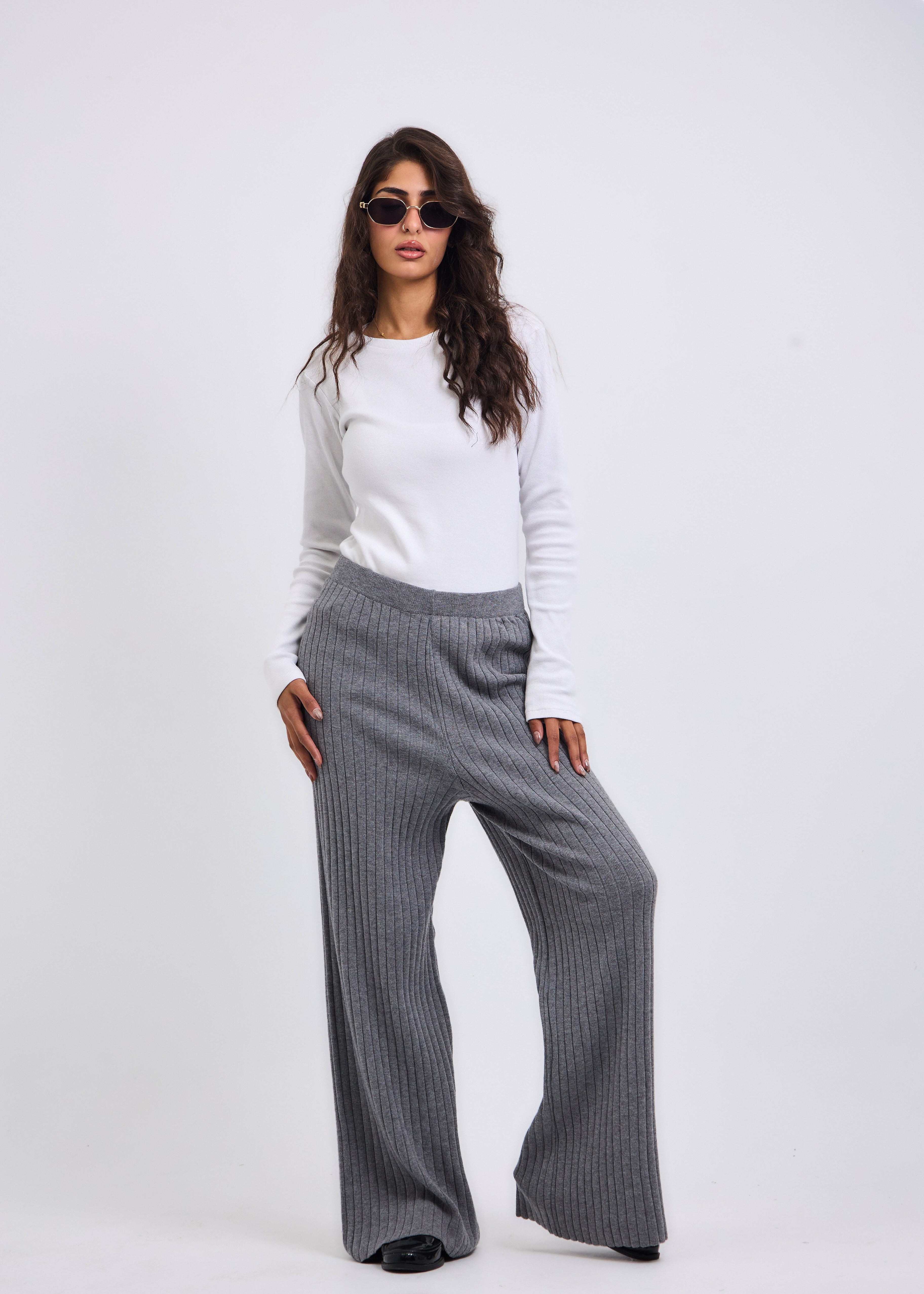 Stripped Knit Pants Grey - AB ESSENTIALS