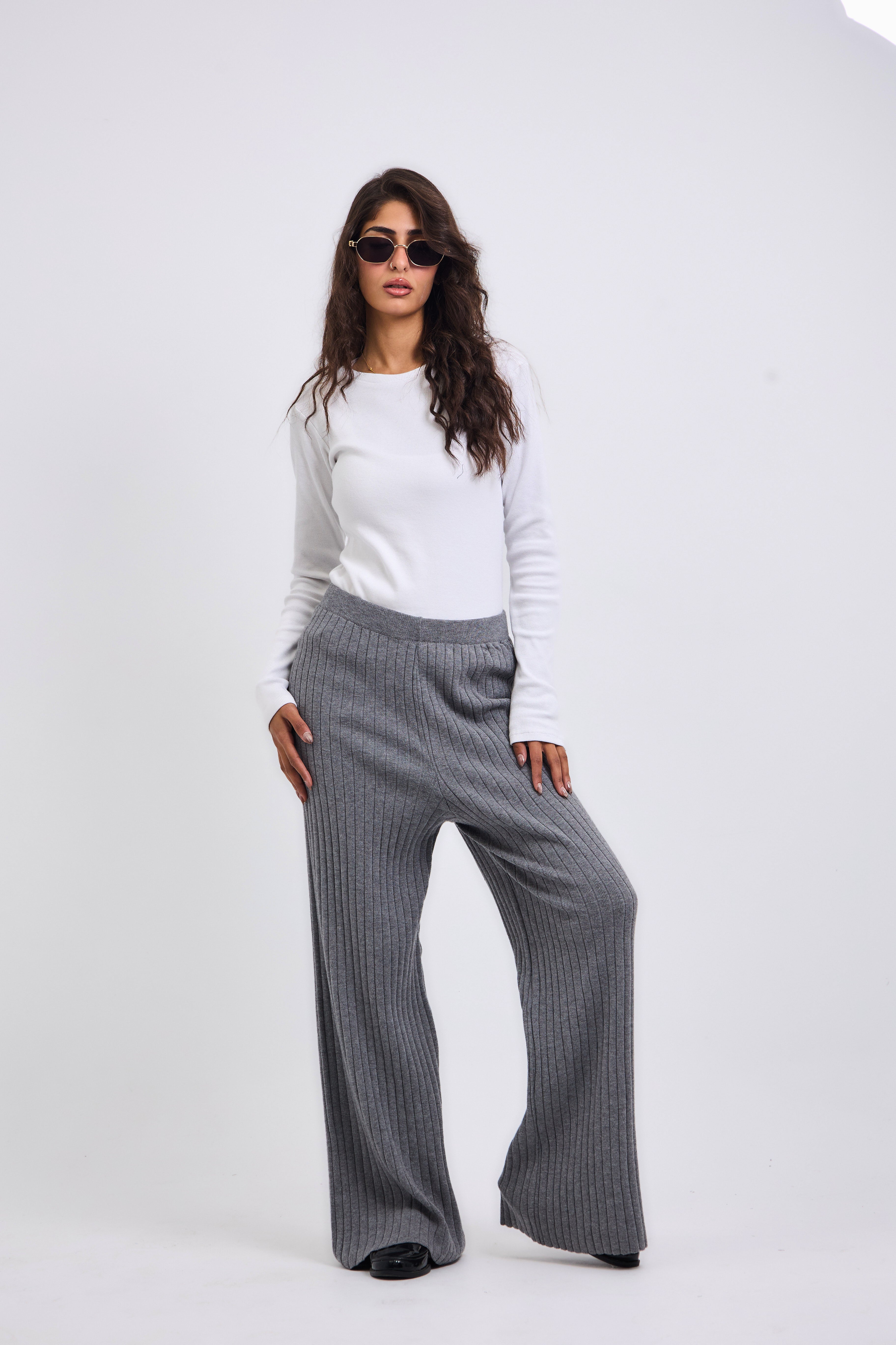 Stripped Knit Pants Grey - AB ESSENTIALS