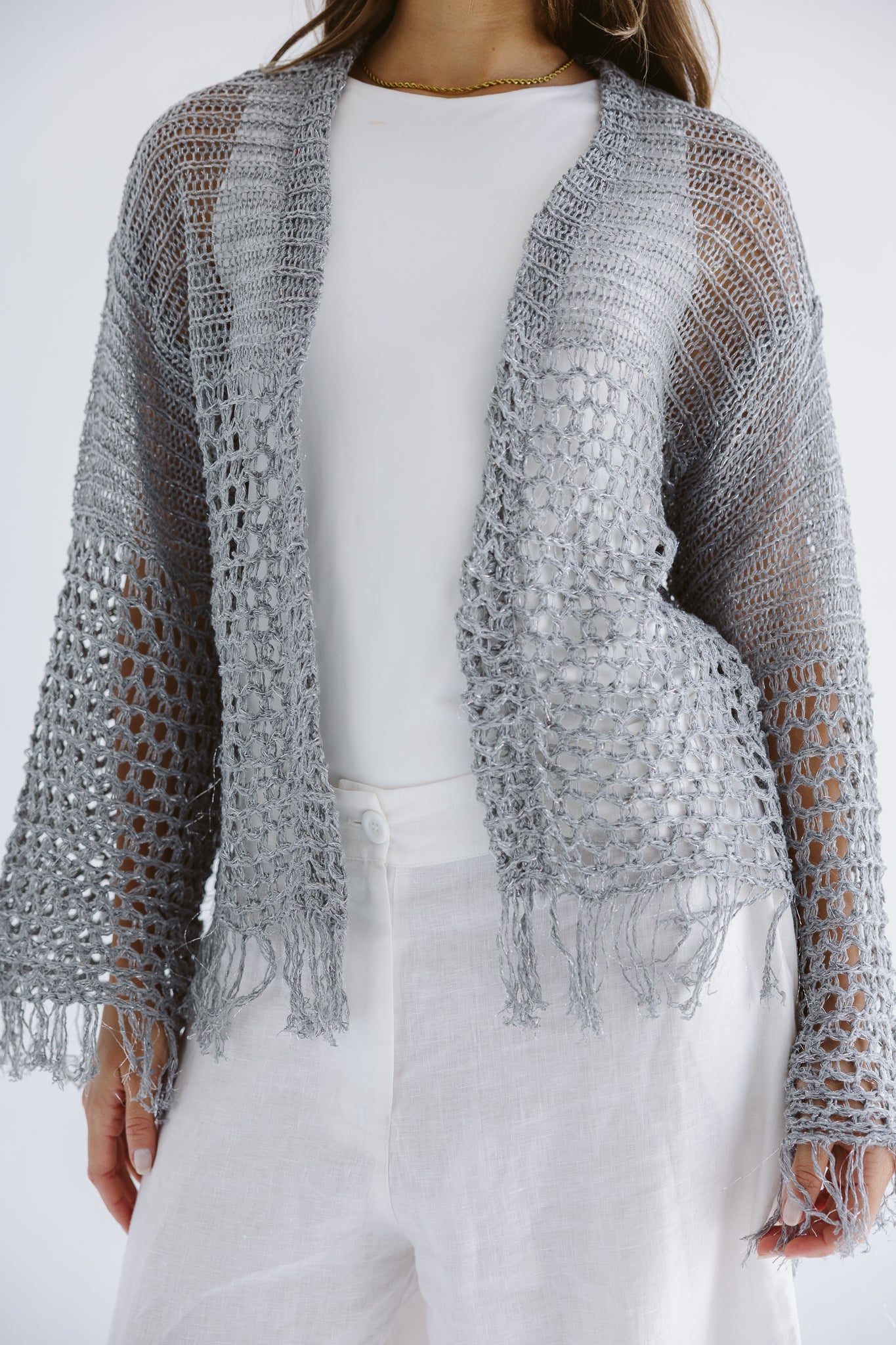 Sun Wave Shimmer Crochet Cardigan Silver - AB ESSENTIALS