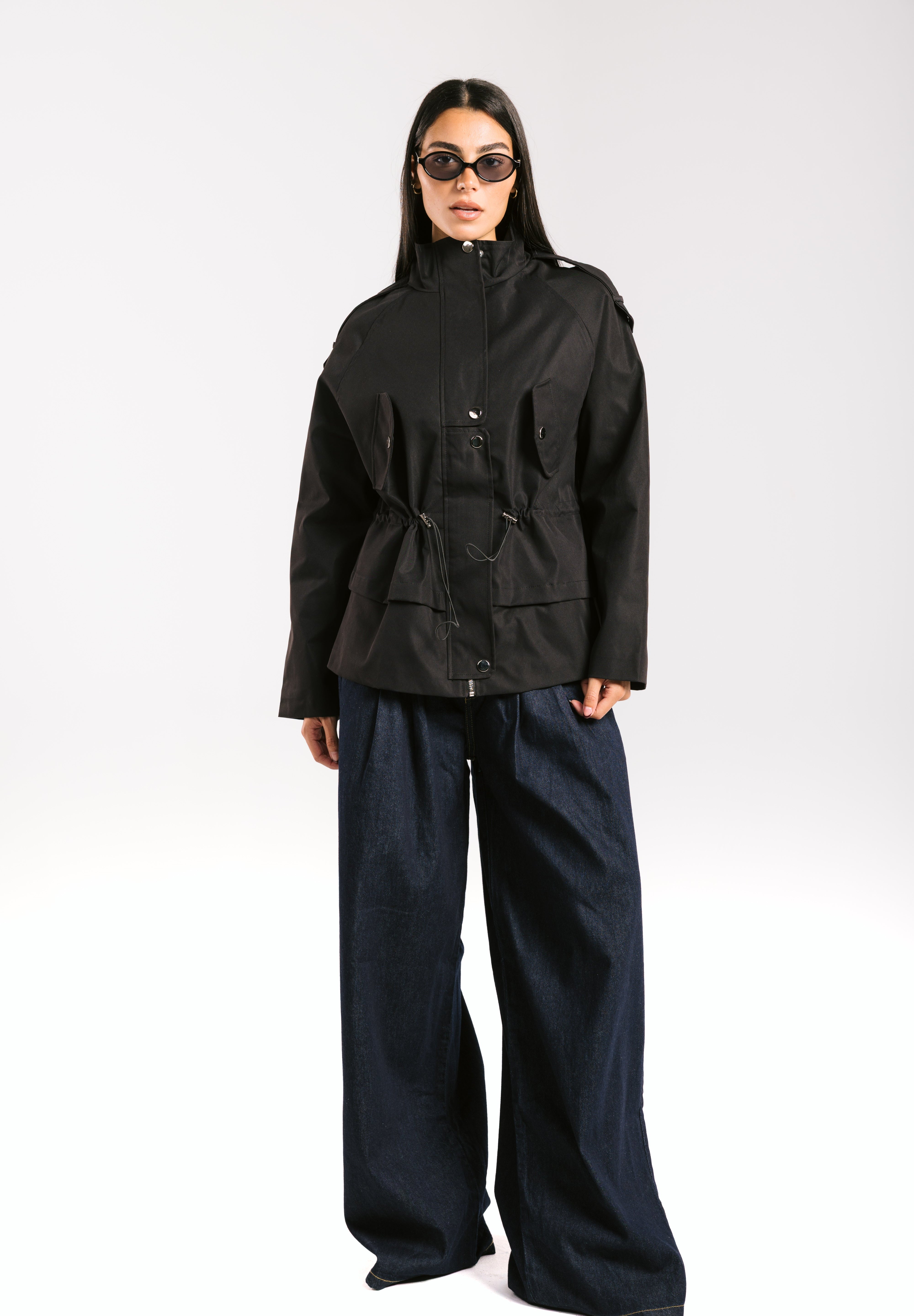 The Icon Gabardine Jacket Black - AB ESSENTIALS